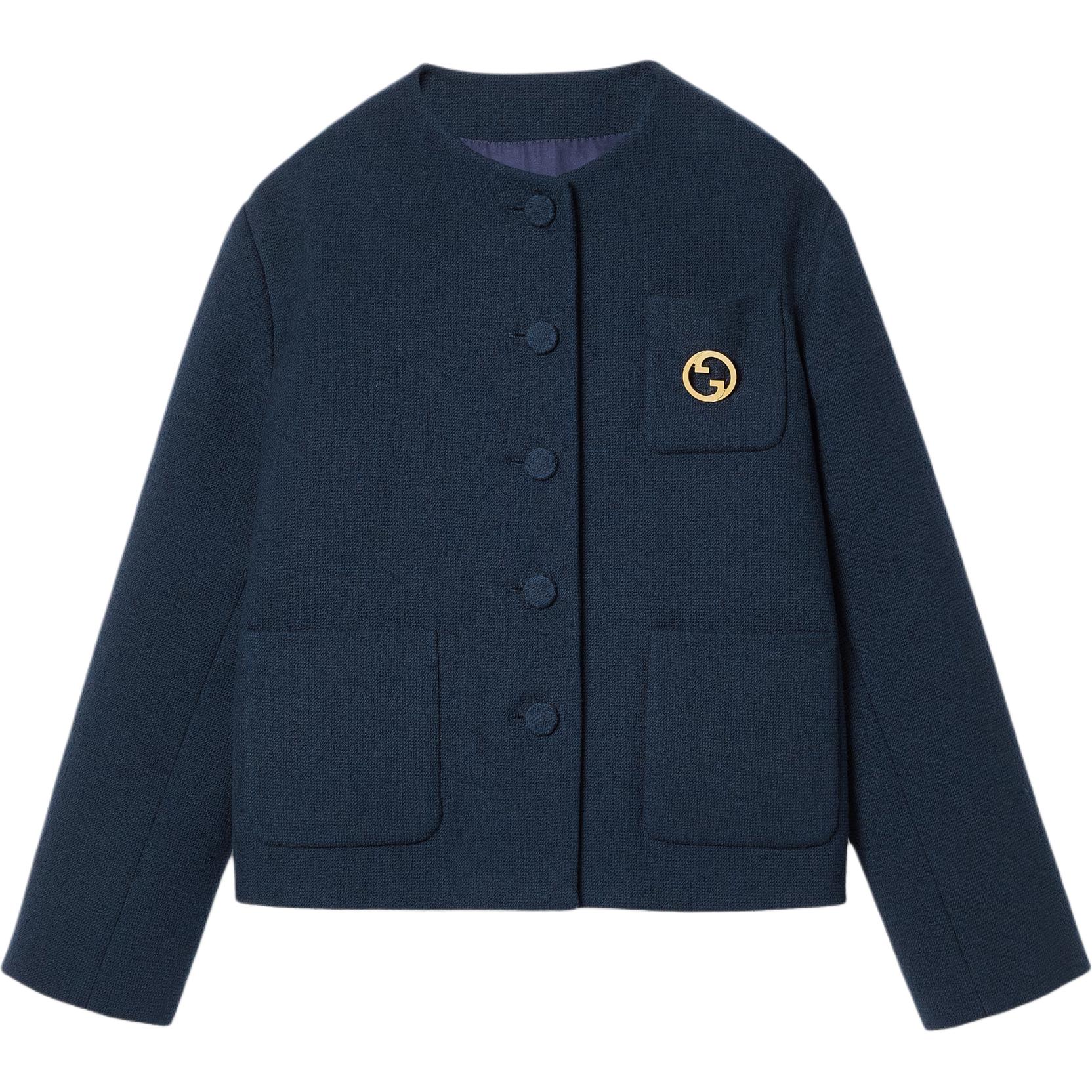 (Women) Gucci Lido Tweed Logo Single-Breasted Jacket in Dark Blue 787640-ZAQHX-4145
