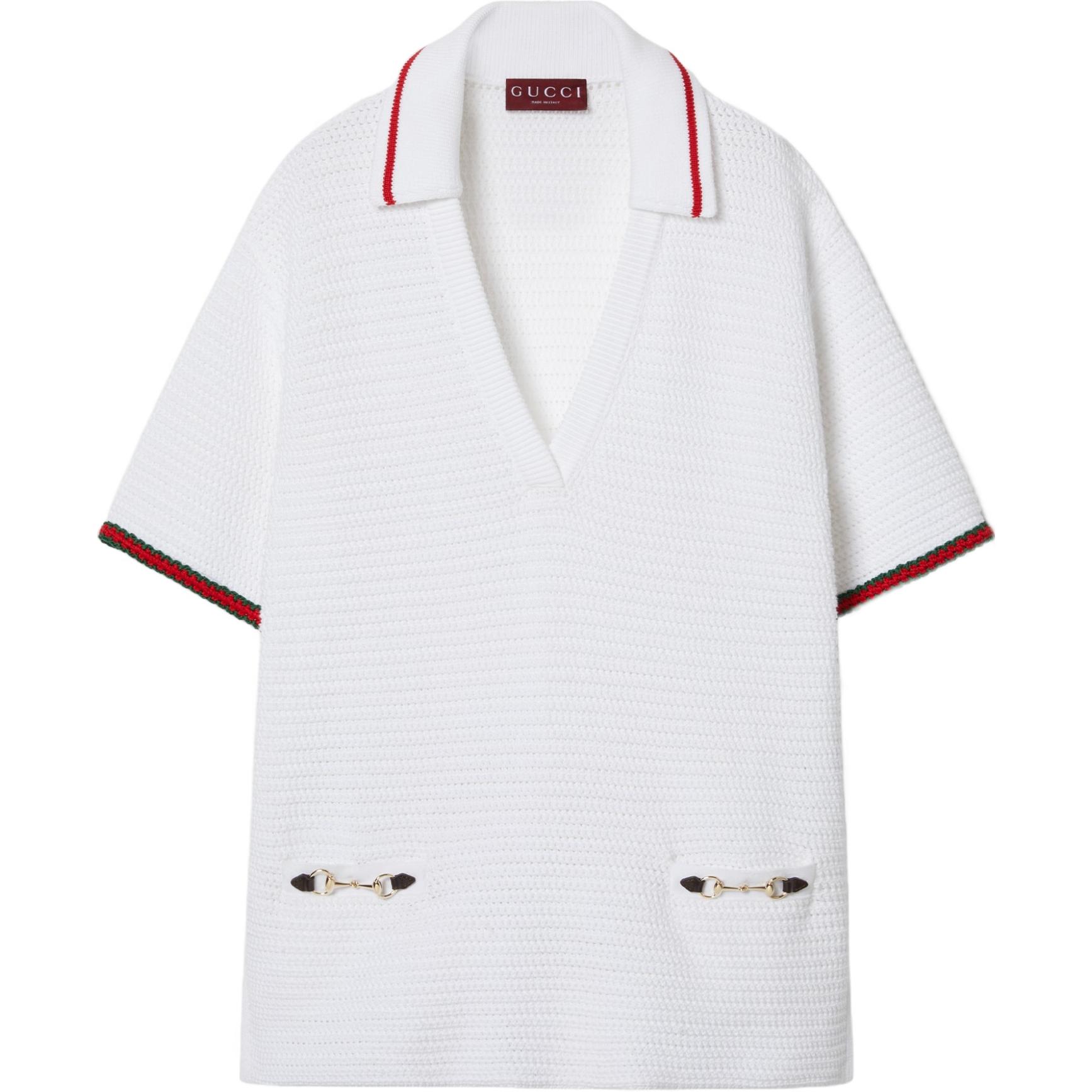 (Women) Gucci Lido V-Neck Colorblock Short-Sleeve Dress Women White 786419-XKD2M-9275