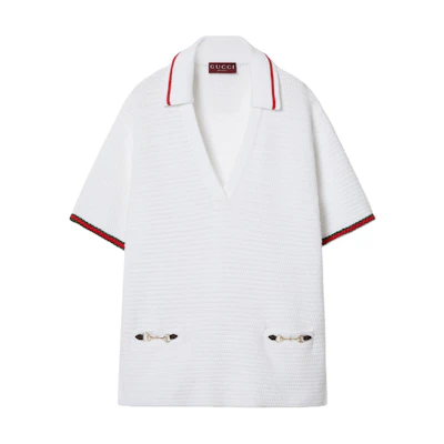(Women) Gucci Lido V-Neck Colorblock Short-Sleeve Dress Women White 786419-XKD2M-9275