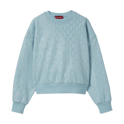 (Women) Gucci Light Blue Crystal Cotton Hoodie FW25 Pre-Fall Collection 837931-XJHGD-4553