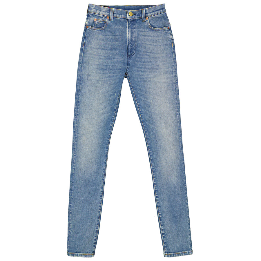 (Women) Gucci Light Blue Letter Strawberry Print Denim Jeans 502797-XDAHY-4206