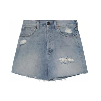 (Women) Gucci Light Blue Logo Washed Denim Shorts 638061-XDBPH-4452