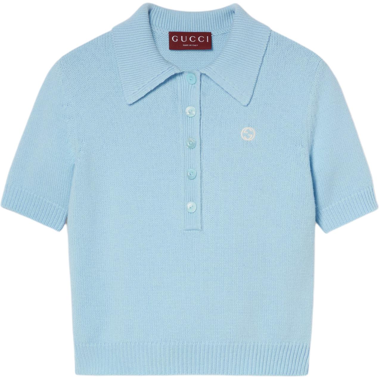 (Women) Gucci Light Blue Polo Shirt with Double G Embroidery 798015-XKDWS-4452