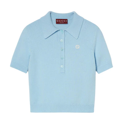 (Women) Gucci Light Blue Polo Shirt with Double G Embroidery 798015-XKDWS-4452