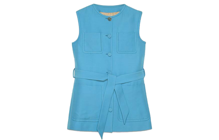 Buy (W) Chaleco Gucci Azul Claro de Lana y Seda con Cinturón y Múltiples Bolsillos 619334-ZAD88-4300