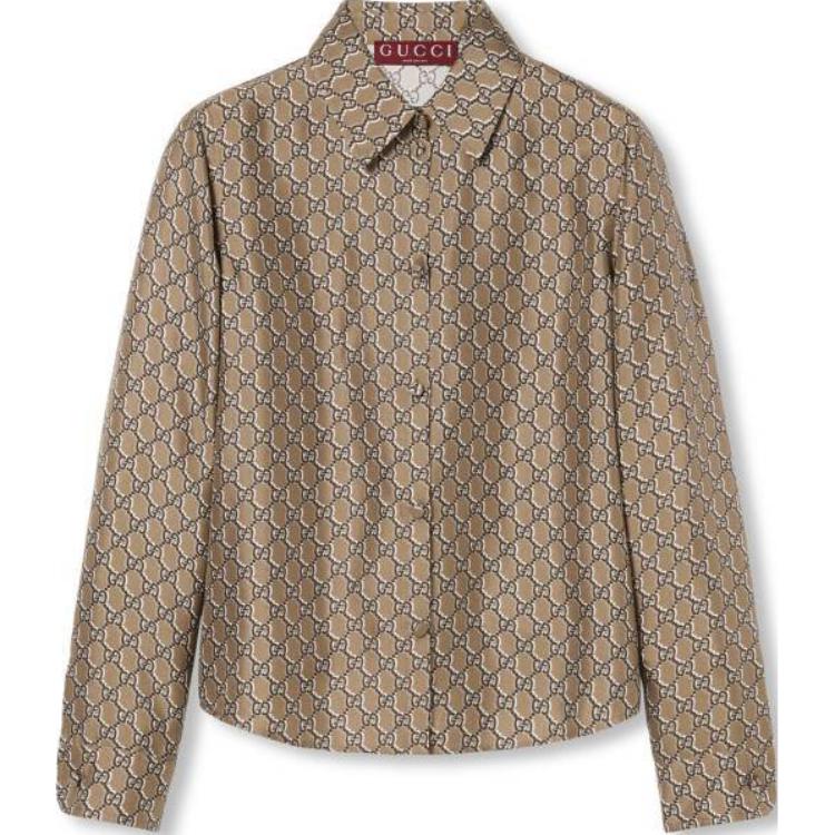 (Women) Gucci Light Brown Printed Silk Button-Up Shirt 797528-ZARRL-9265
