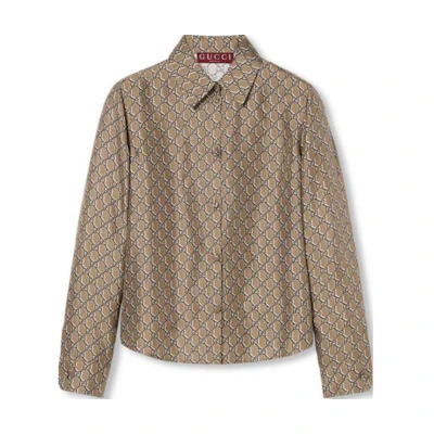 (Women) Gucci Light Brown Printed Silk Button-Up Shirt 797528-ZARRL-9265