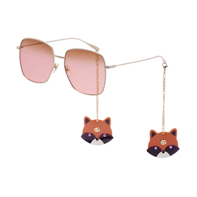 (Women) GUCCI Link Series Pink Fox Metal Square Sunglasses GG1031S-005 59