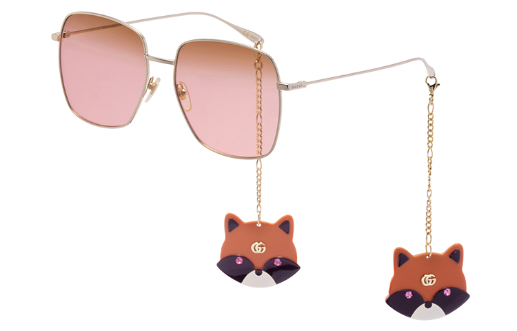 (Women) GUCCI Link Series Pink Fox Metal Square Sunglasses GG1031S-005 59 圖 2