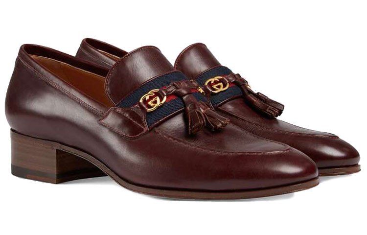 Order GUCCI 古馳 編織帶和互扣式雙G女士樂福鞋 皮革 酒紅色 女款