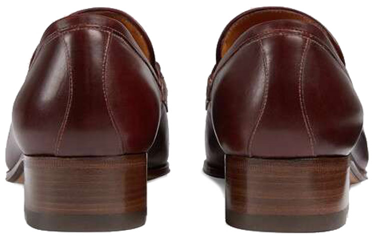 Shop GUCCI 古馳 編織帶和互扣式雙G女士樂福鞋 皮革 酒紅色 女款