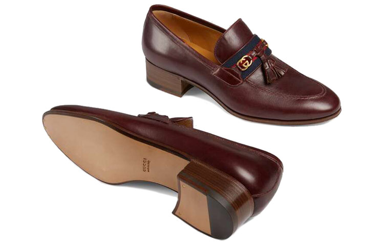 Purchase GUCCI 古馳 編織帶和互扣式雙G女士樂福鞋 皮革 酒紅色 女款