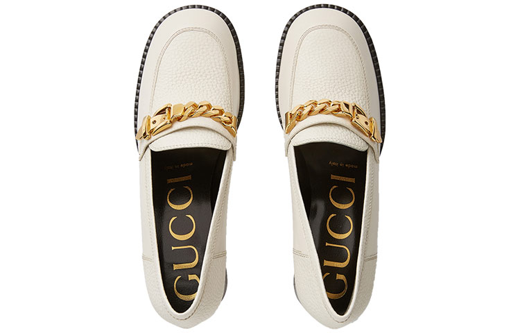 Shop (W) Gucci 白色链条中跟乐福鞋 626594-1DOF0-9022
