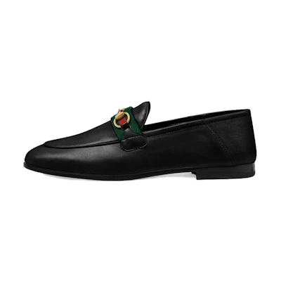 (W) Gucci Slip On Loafer with Web Black Leather