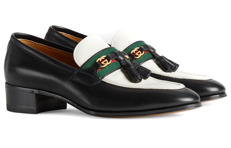 Order (W) Gucci Loafer dengan Web dan Interlocking G 'Hitam Putih' 674662-1W6B0-1170