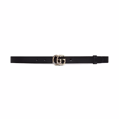 (Women) GUCCI Logo Black Leather Belt 2cm Wide 409417CAAAI1000