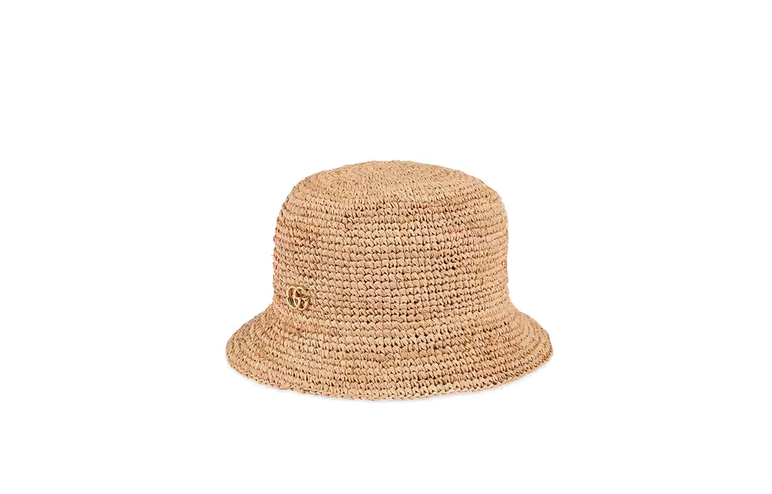 Order (W) GUCCI Topi Bucket Logo Beige Raffia Straw Cotton. 5535743HE44
