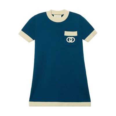 (Women) Gucci Logo Colorblock Crew Neck Short Sleeve Dress Blue 606015-XKA4A-4492