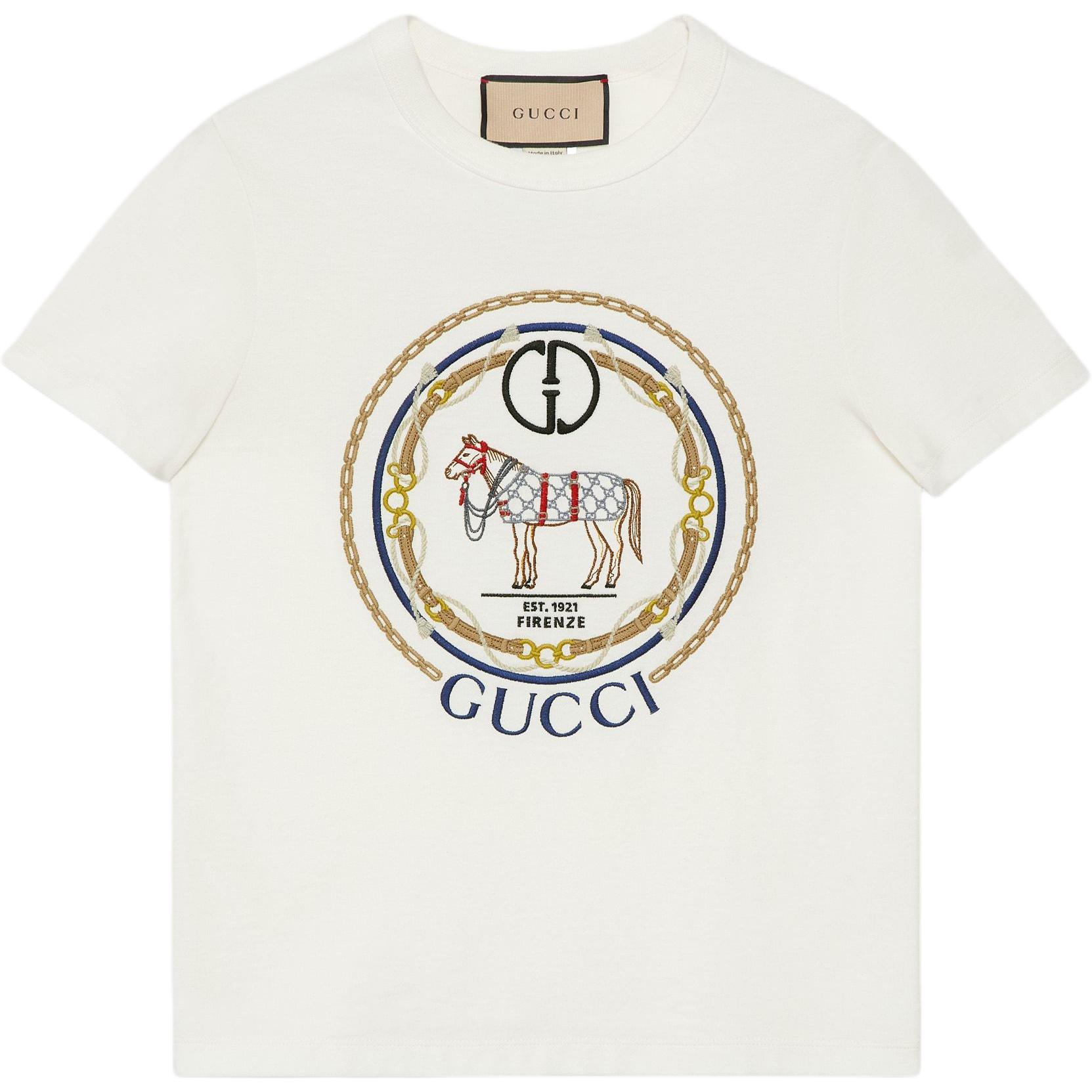 (Women) GUCCI Logo Embroidered Casual Crew Neck Short Sleeve T-Shirt Women Off-White 748287-XJGDJ-9088