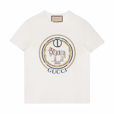 (Women) GUCCI Logo Embroidered Casual Crew Neck Short Sleeve T-Shirt Women Off-White 748287-XJGDJ-9088