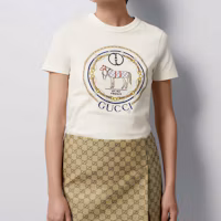 Shop (W) Camiseta GUCCI Mujer Cuello Redondo Manga Corta Logo Bordado Blanco Roto. 748287-XJGDJ-9088