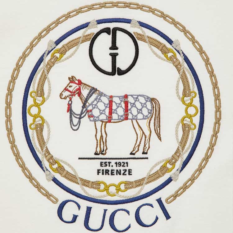 Sizing (W) GUCCI Kaos Wanita Casual Lengan Pendek Bordir Logo Warna Putih Off-White. 748287-XJGDJ-9088