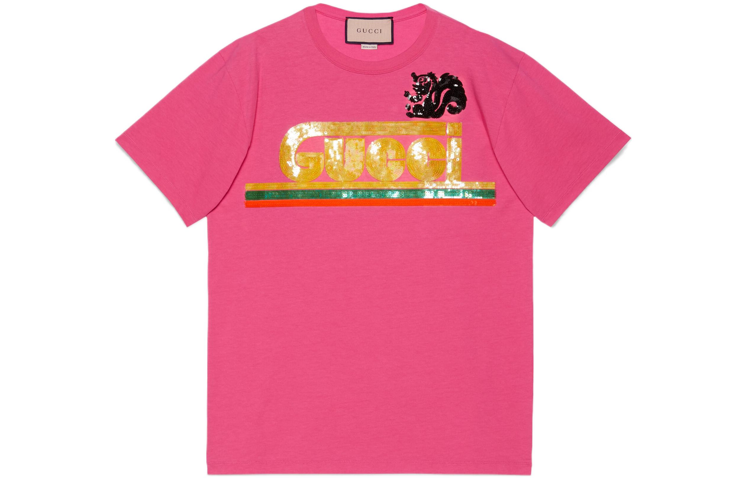 (Women) Gucci Logo Embroidered T-Shirt Plain Purple Red 717422-XJEVZ-5092