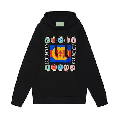 (Women) Gucci Logo Heart Apple Print Hoodie Black 615061-XJDOM-1082