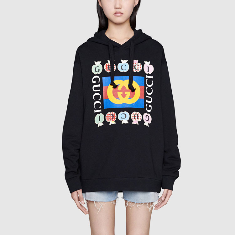(Women) Gucci Logo Heart Apple Print Hoodie Black 615061-XJDOM-1082 圖 4