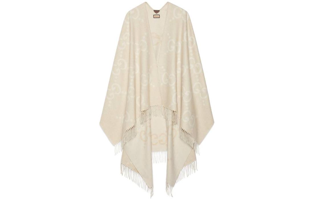 (Women) GUCCI Logo Jacquard Fringe Cape  Camel Color. 774308-4GABX-9877