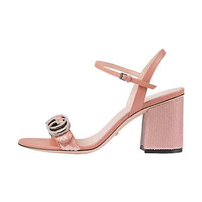 (W) Gucci Logo Leather Sandal 'Pink'