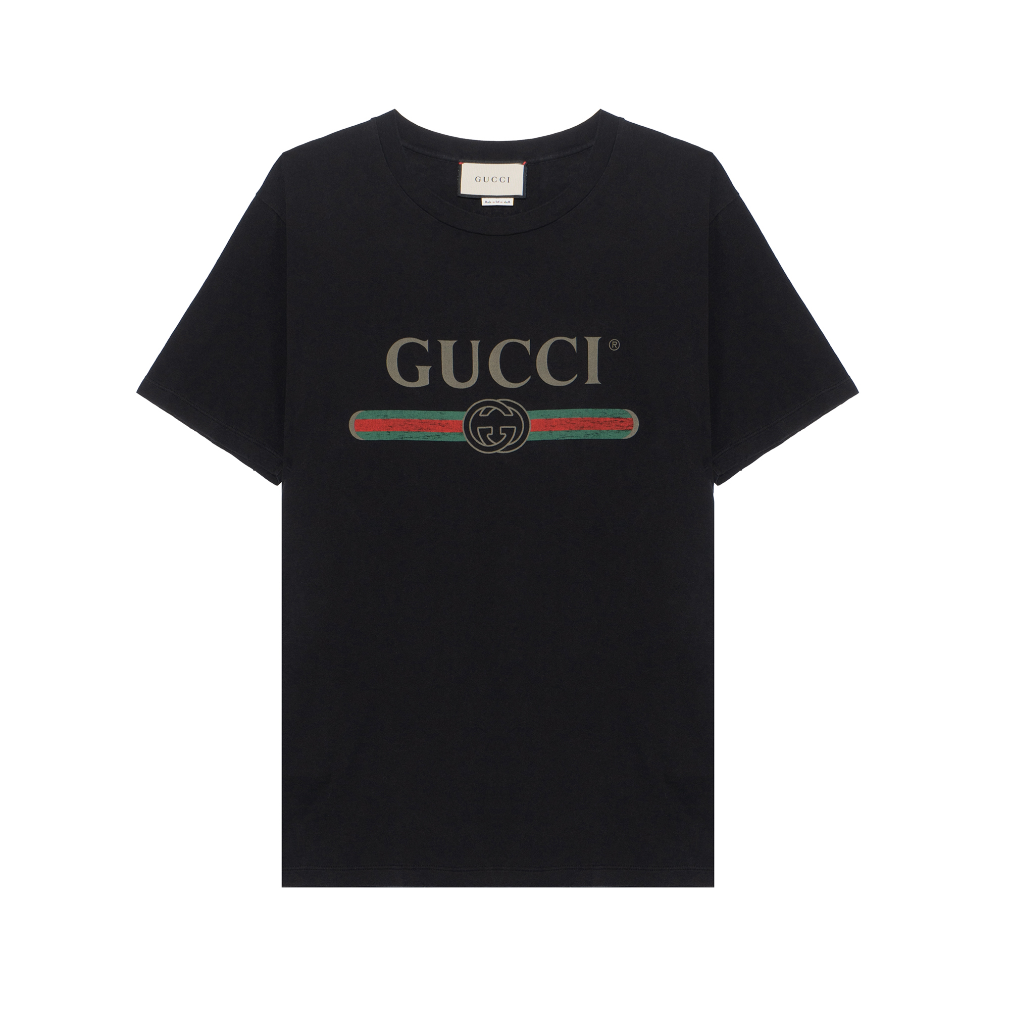 (Women) Gucci Logo Oversized Black T-shirt with Crew Neck & Drop Shoulders 457095-X5L89-1948