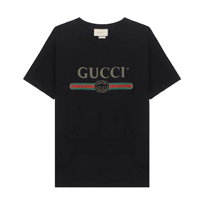 (Women) Gucci Logo Oversized Black T-shirt with Crew Neck & Drop Shoulders 457095-X5L89-1948