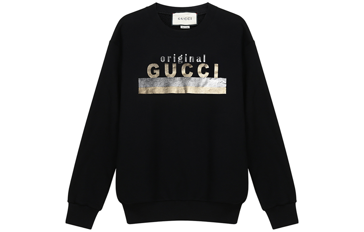 (Women) Gucci Logo Print Cotton Long Sleeve Sweatshirt Black 617964-XJCR1-1082