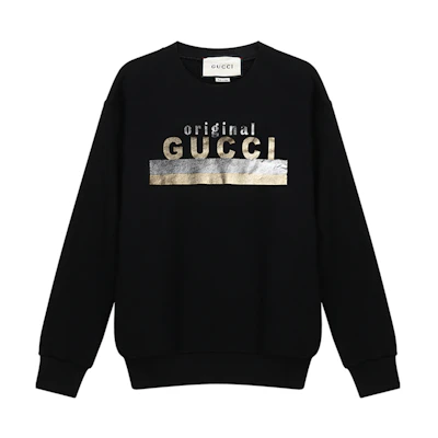 (Women) Gucci Logo Print Cotton Long Sleeve Sweatshirt Black 617964-XJCR1-1082