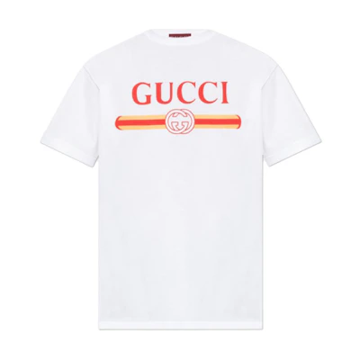 (Women) Gucci Logo Print Crew Neck White T-Shirt for Women 788093-XJGL7-9074