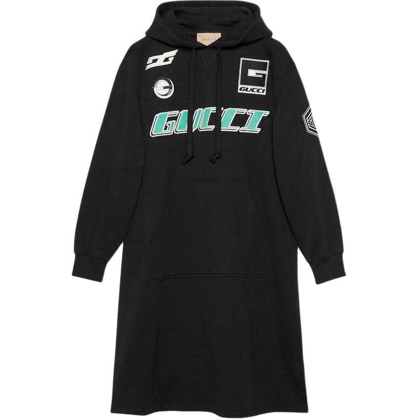 (Women) Gucci Logo Print Hooded Long Sleeve Dress Black 772304-XJGCJ-1043