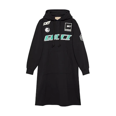 (Women) Gucci Logo Print Hooded Long Sleeve Dress Black 772304-XJGCJ-1043