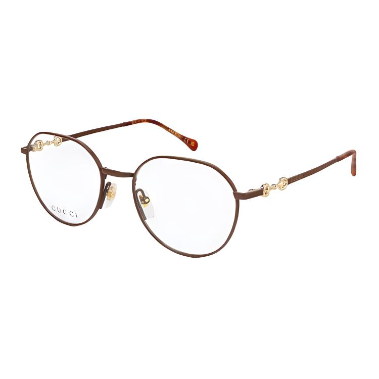 Shop (Women) GUCCI Logo Round Optical Glasses Women’s Gold/Brown Metal Frame. GG1336O