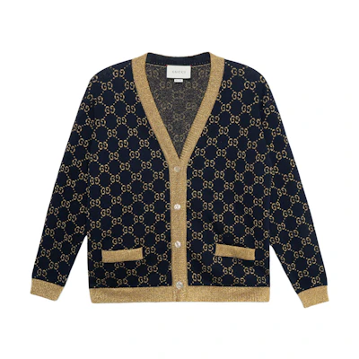 (Women) Gucci Logo Single-Breasted Long Sleeve Knit Sweater in Navy 529193-X9W83-4921