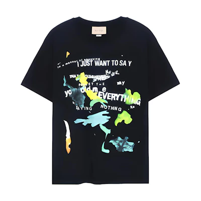 (Women) Gucci Logo Slogan Paint Splash Crewneck T-Shirt Black 616036-XJDQU-1082