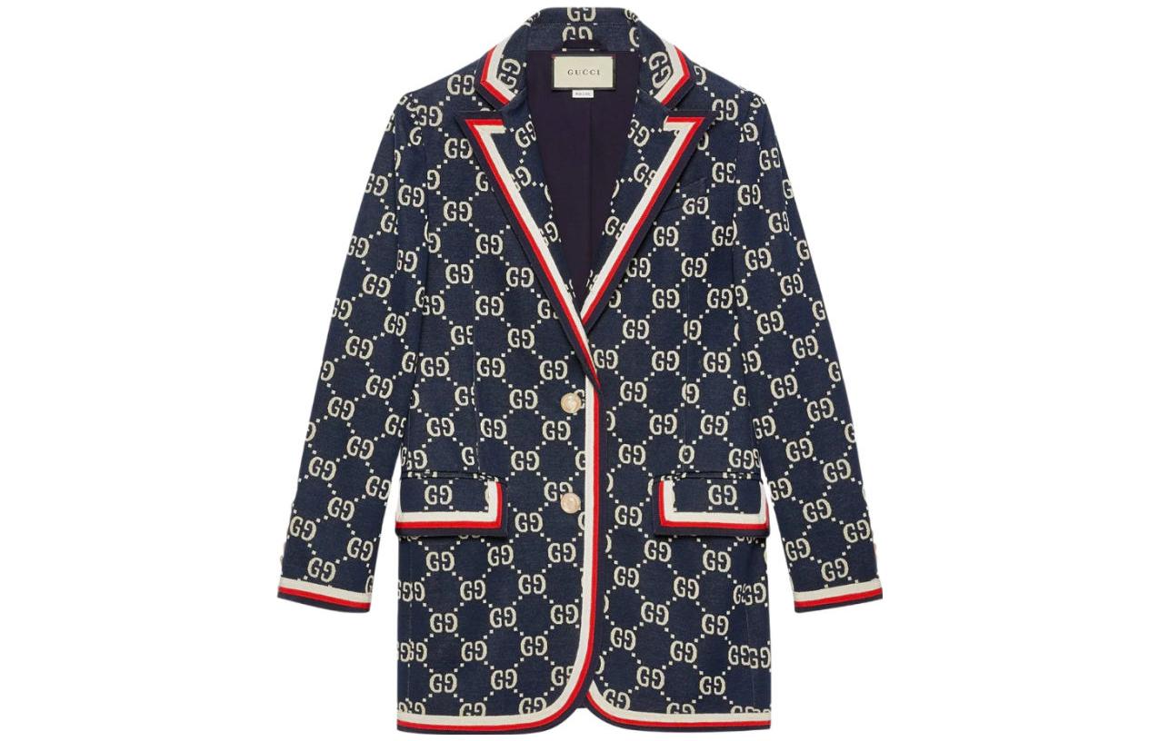 Buy (W) Blazer Gucci Azul Marino con Logo y Rayas Jacquard 558338-XJAEA-4333