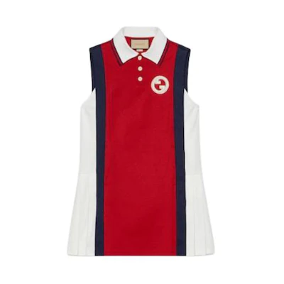 (Women) Gucci Logo Stripe Sleeveless Short Loose Dress Women Red 738934XJFJE6429