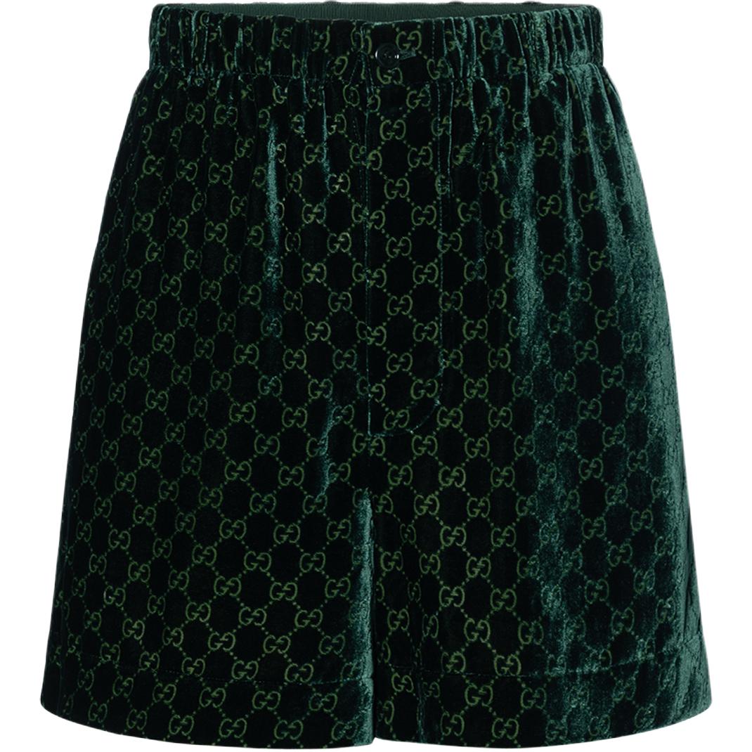 (Women) Gucci Logo Velvet Shorts Dark Green 677573-ZAHGE-3303