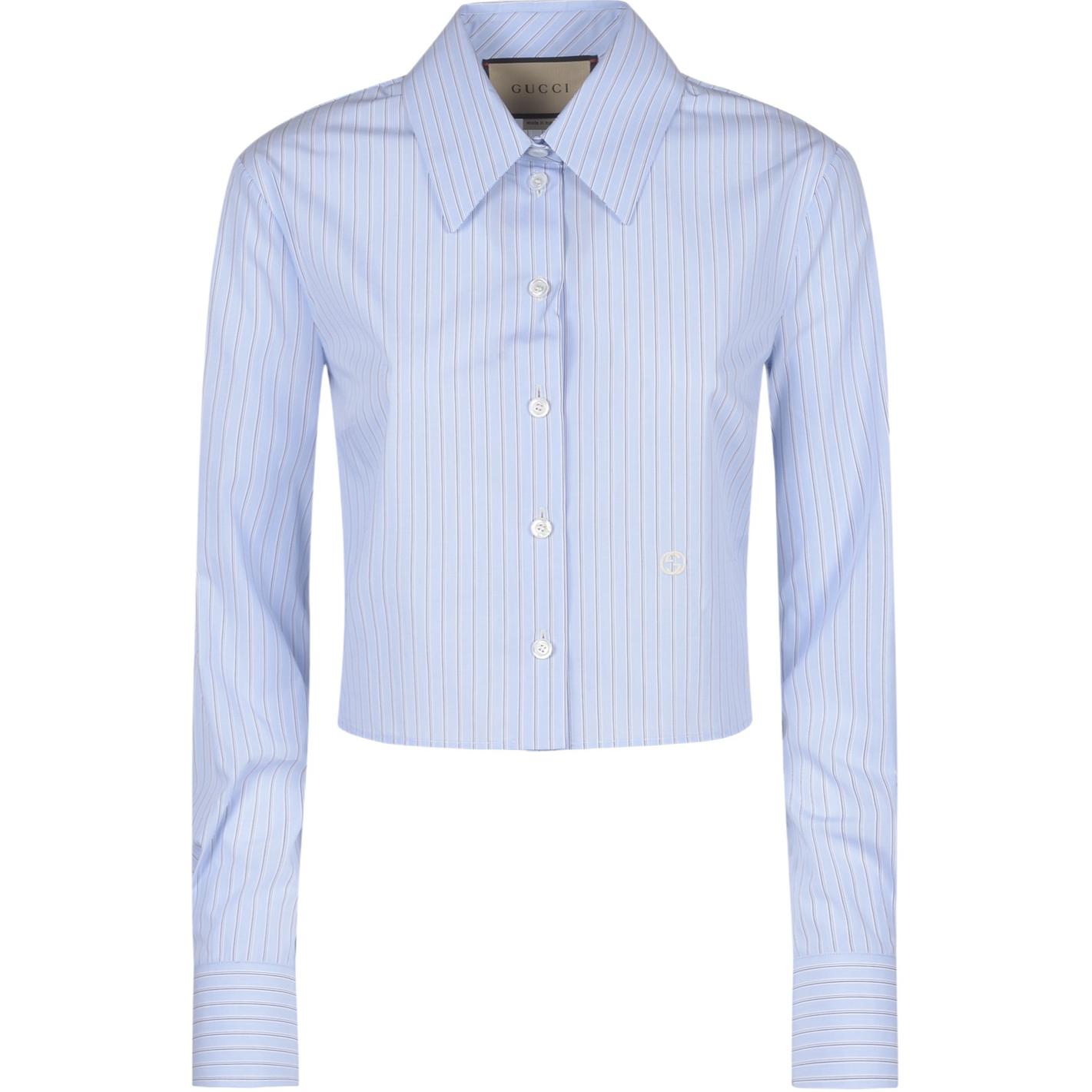 (Women) Gucci Long Sleeve Blue Pinstripe Shirt 771943-ZAPKA-4305