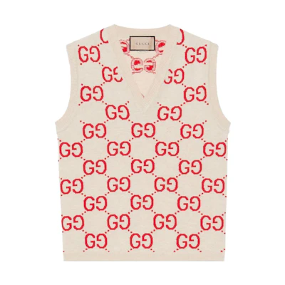 (Women) Gucci Love Parade DSM Exclusive SS22 GG Jacquard Knit Vest White 692908-XKCC5-9118