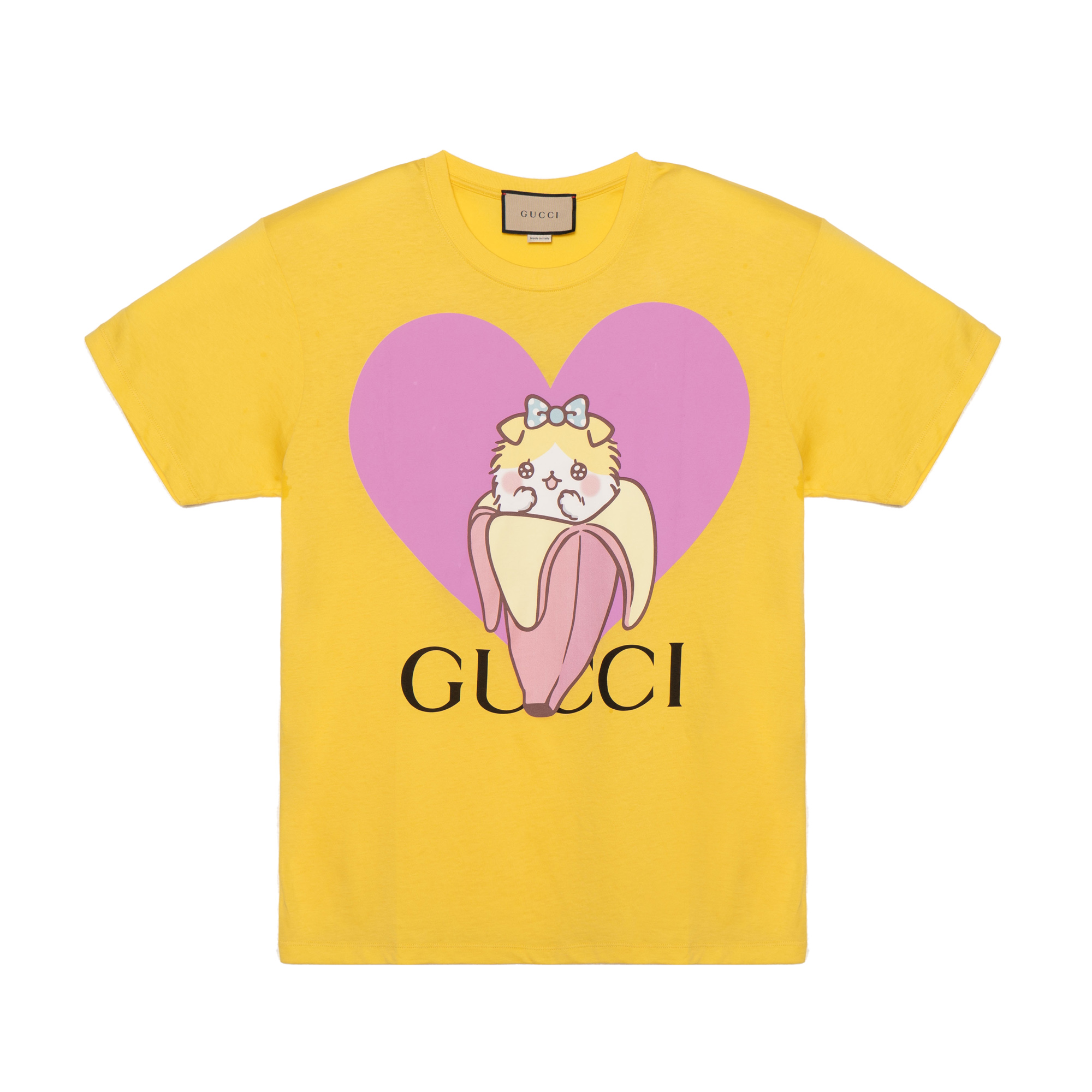 (Women) Gucci Love Parade FW22 Banana Cat Print T-Shirt Yellow 615044-XJD8I-7269