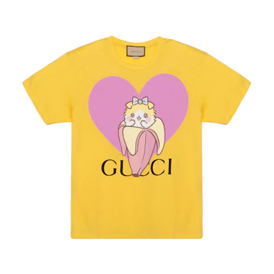 (Women) Gucci Love Parade FW22 Banana Cat Print T-Shirt Yellow 615044-XJD8I-7269