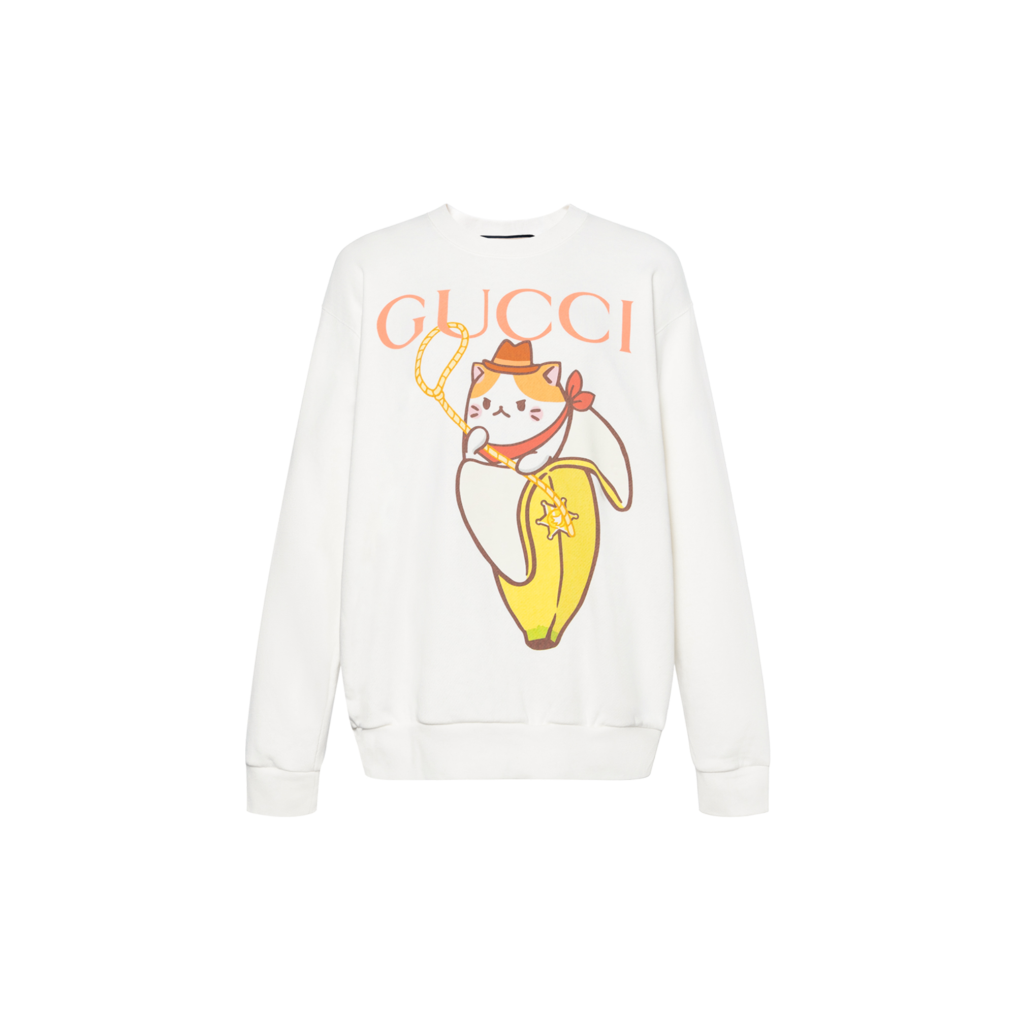 (Women) Gucci Love Parade FW22 White Logo Cat Print Sweatshirt 617964-XJEGP-9095