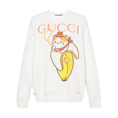 (Women) Gucci Love Parade FW22 White Logo Cat Print Sweatshirt 617964-XJEGP-9095